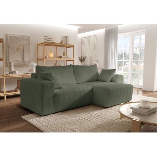 Canapé D'angle Réversible Convertible 4 Places Vert - 244 X 138 X 86 Cm
