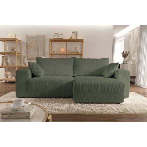 Canapé D'angle Réversible Convertible 4 Places Vert - 244 X 138 X 86 Cm