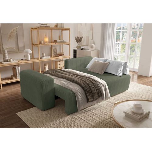 Canapé D'angle Réversible Convertible 4 Places Vert - 244 X 138 X 86 Cm