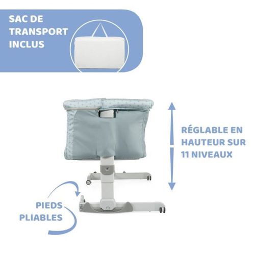 Berceau Cododo Next2me Dream Sage - 11 Hauteurs, Mode Fixe/berçant, Matelas Inclus