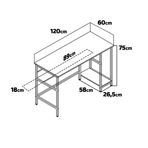 Hanami - Bureau De Style Industriel Avec Étagères De Rangements, 120x60xh75 Cm