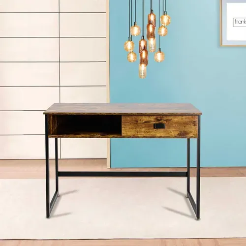 Otari - Bureau De Style Industriel Avec Tiroir Et Étagère De Rangements, 110x50xh76 Cm