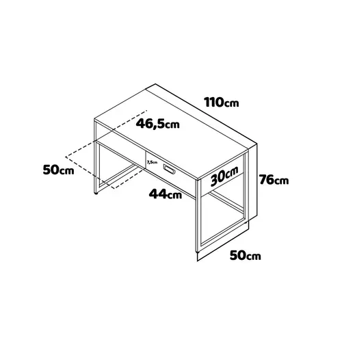 Otari - Bureau De Style Industriel Avec Tiroir Et Étagère De Rangements, 110x50xh76 Cm