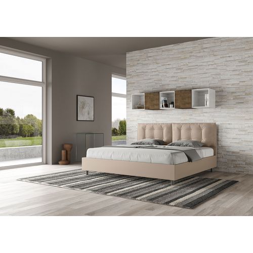 Lit King Size Sans Sommier Rembourré 200x200 Similicuir Taupe Annalisa Large