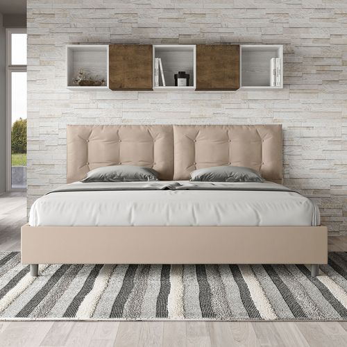 Lit King Size Sans Sommier Rembourré 200x200 Similicuir Taupe Annalisa Large