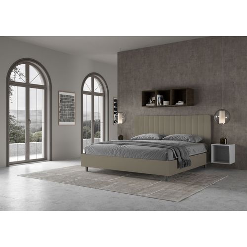 Lit King Size Coffre Rembourré 200x210 Simili Cappuccino Agueda