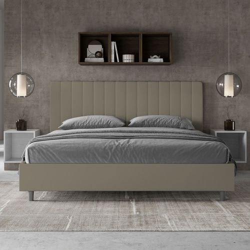 Lit King Size Coffre Rembourré 200x210 Simili Cappuccino Agueda