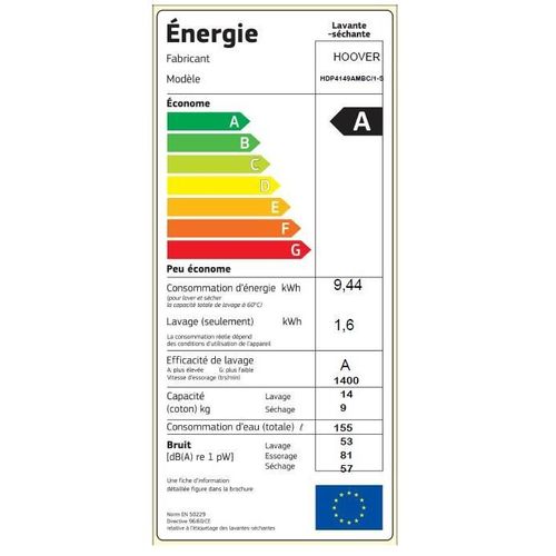 Lave-linge Séchant 14kg  1400tr/min 60 cm - hdp4149ambc