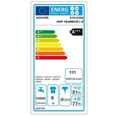 Lave-linge Frontal 9kg  1400tr/min Moteur Induction 60 cm, Hoovhwp49ambcr