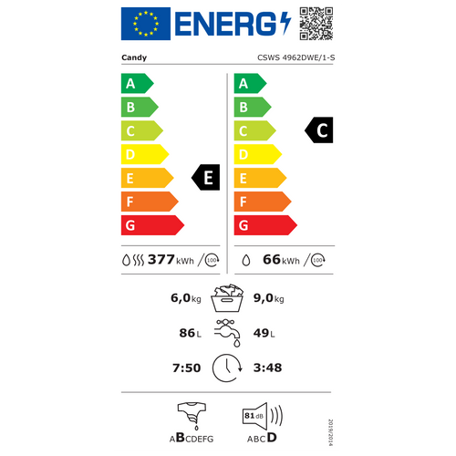Lave-linge-séchant 9 kg 1400 trs/mn - Csws4962dwe1s