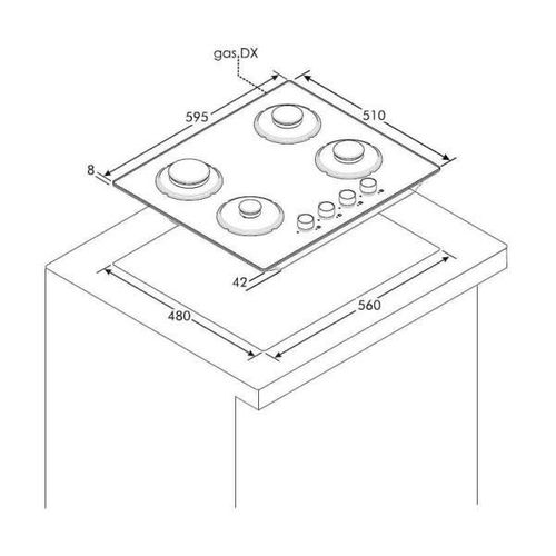 Table gaz ROSIERES RVG6BR4SB1 4 foyers Noir