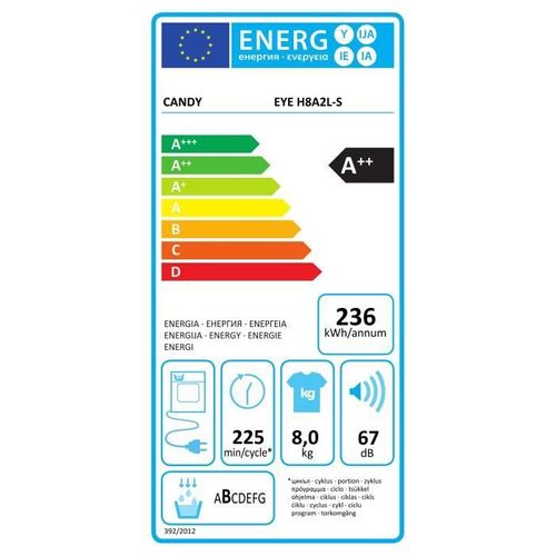 Sèche-linge condensation 8 kg Pompe à Chaleur Easy Eye H8a2l-s - Connecté - 8 Programmes - 67db
