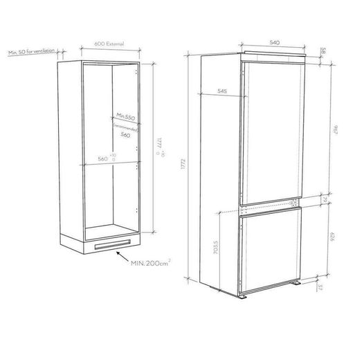 Réfrigérateur congélateur encastrable 264l - 177cm - 264L - 38dB - Cbl3518f