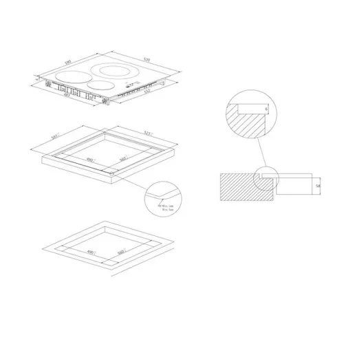 Table De Cuisson Induction 60cm 3 Feux 7200w Noir - Ci633c/m1