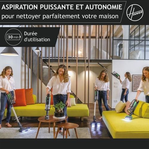 Aspirateur Balai Sans Fil - Hoover Hf920p - 65 Aw - 86 dBa - Ecran LED - Vert / Gris