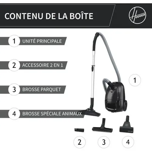 He1 - Aspirateur Traineau Avec Sac Compact Et Puissant - Grande Capacité 2,5l - Haute-performance