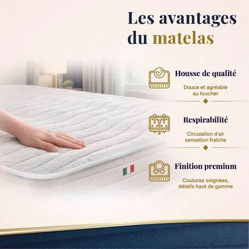 Matelas Mousse 140x190 cm CLEOLUX - Epaisseur 20 Cm - Réversible - Côté Été/hiver