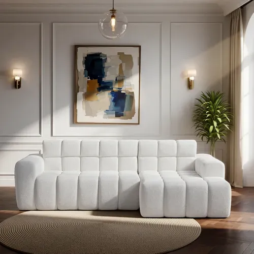 Canapé Compressé Canapé angle fixe Moderne 3 Places 250X150X85Cm, Sans Installation, Tissu, Beige