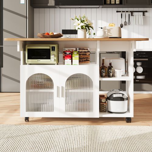 Buffet 120×30×79,5cm, Meuble De Cuisine Moderne, Plateau De Table Pliant, Avec Roulettes, Mdf, Blanc
