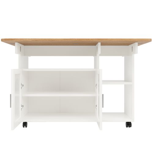 Buffet 120×30×79,5cm, Meuble De Cuisine Moderne, Plateau De Table Pliant, Avec Roulettes, Mdf, Blanc