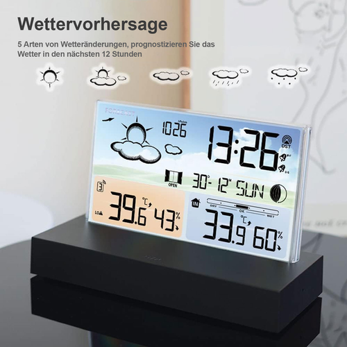 Horloge Avec Données Météorologiques, 2 Réveils Et Éclairage Réglable, Noir