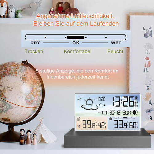 Horloge Avec Données Météorologiques, 2 Réveils Et Éclairage Réglable, Noir