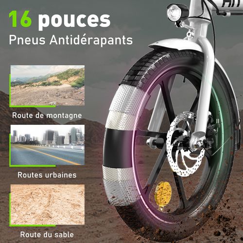 Vélo Électrique Pliable 16" E-bike Moteur 250w Avec Batterie Amovible 36v6ah, Autonomie Max 25-60km
