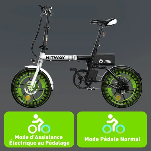 Vélo Électrique Pliable 16" E-bike Moteur 250w Avec Batterie Amovible 36v6ah, Autonomie Max 25-60km