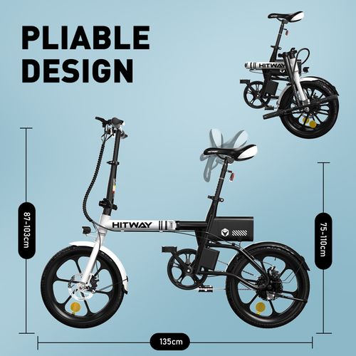 Vélo Électrique Pliable 16" E-bike Moteur 250w Avec Batterie Amovible 36v6ah, Autonomie Max 25-60km