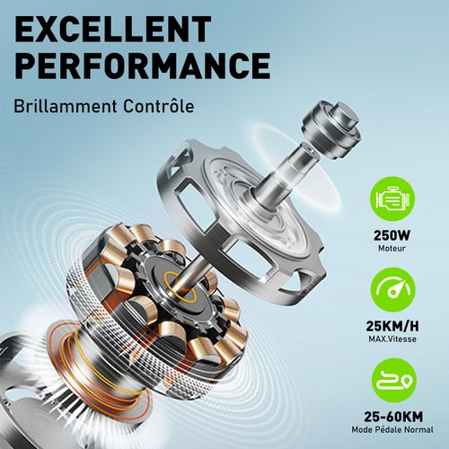 Vélo Électrique Pliable 16" E-bike Moteur 250w Avec Batterie Amovible 36v6ah, Autonomie Max 25-60km