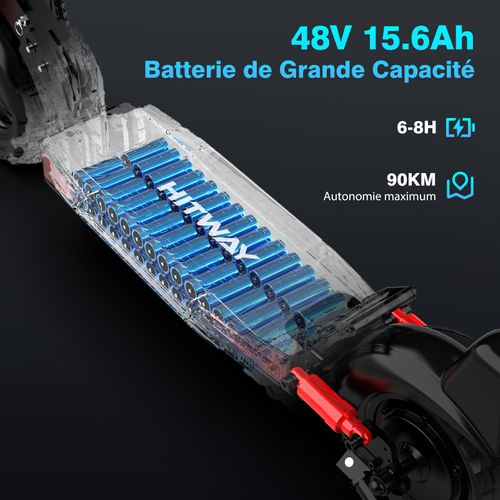 Trottinette Électrique Pliable - Pneus Solides 10" - App - Batterie 48v 15.6ah - Scooter Noiretrouge