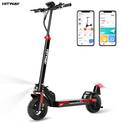 Trottinette Électrique Pliable - Pneus Solides 10" - App - Batterie 48v 15.6ah - Scooter Noiretrouge