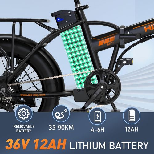 Vélo Électrique Pliable 20*3.0" E-bike Noir Orange - Batterie Amovible 36v12ah - Ecran LCD