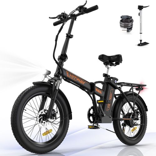 Vélo Électrique Pliable 20*3.0" E-bike Noir Orange - Batterie Amovible 36v12ah - Ecran LCD