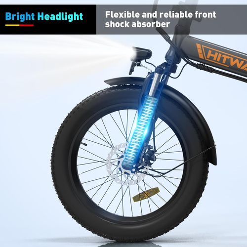 Vélo Électrique Pliable 20*3.0" E-bike Noir Orange - Batterie Amovible 36v12ah - Ecran LCD