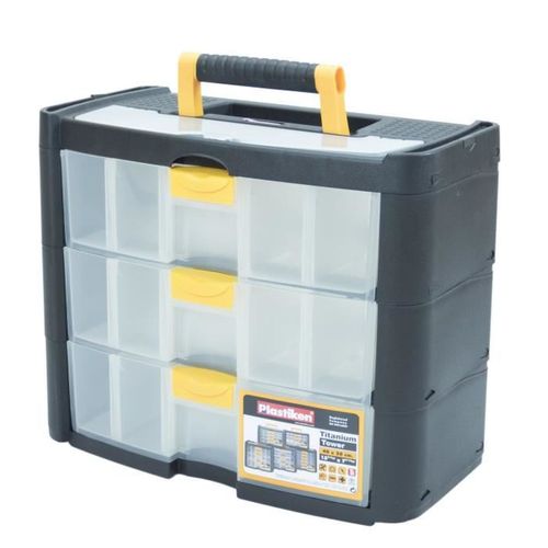 Boîte à Outils Plastique Titanium 90003 - 3 Tiroirs, 12 Compartiments, 40x20x33 Cm