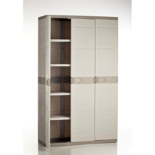 Armoire Haute De Rangement 3 Portes Beige Et Taupe, 105 X 44 X 176 Cm