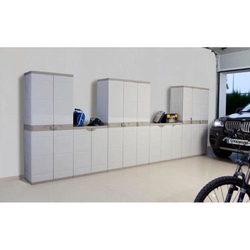 Armoire Haute De Rangement 3 Portes Beige Et Taupe, 105 X 44 X 176 Cm