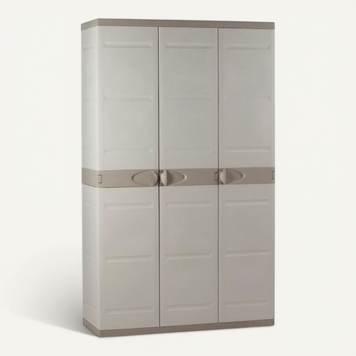 Armoire Haute De Rangement 3 Portes Beige Et Taupe, 105 X 44 X 176 Cm