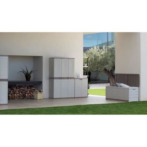 Coffre De Rangement Verrouillable 190 L En Résine, Avec Roulettes - Beige