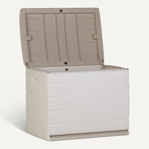Coffre De Rangement Verrouillable 190 L En Résine, Avec Roulettes - Beige