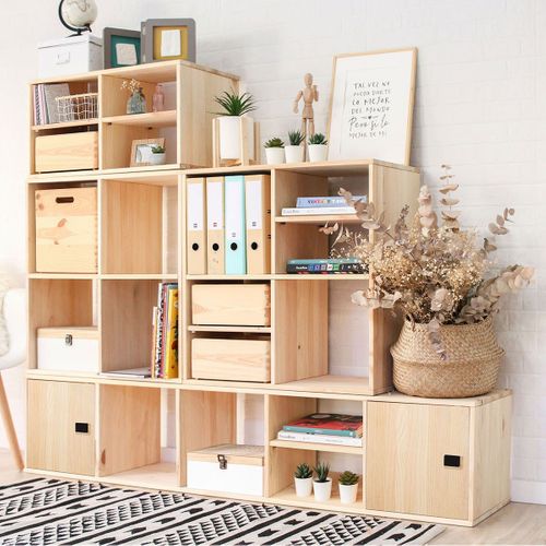 Etagère Cube En Pin Massif Avec Une Tablette - L36,2 Cm