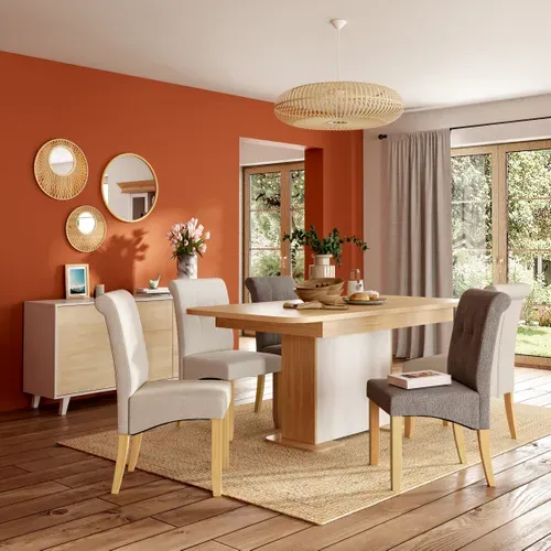 Buffet 3 portes ZAIKEN imitation chêne et blanc brillant