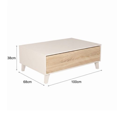 Table basse avec plateau relevable ZAIKEN chêne et blanc brillant