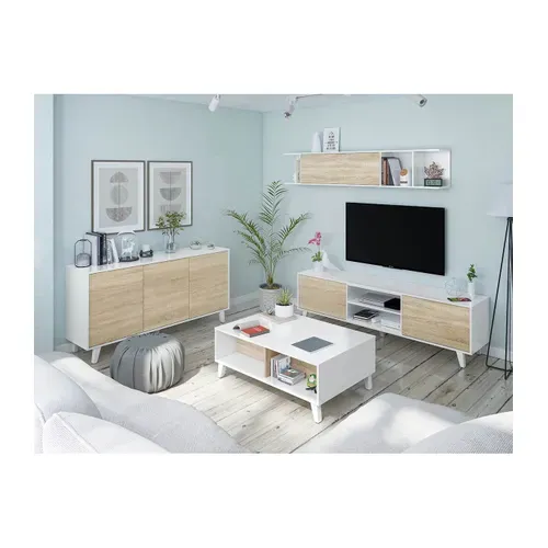 Table basse avec plateau relevable ZAIKEN chêne et blanc brillant