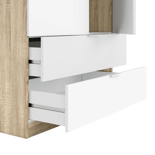 Armoire 2 portes 2 tiroirs LINEA Imitation chêne et blanc