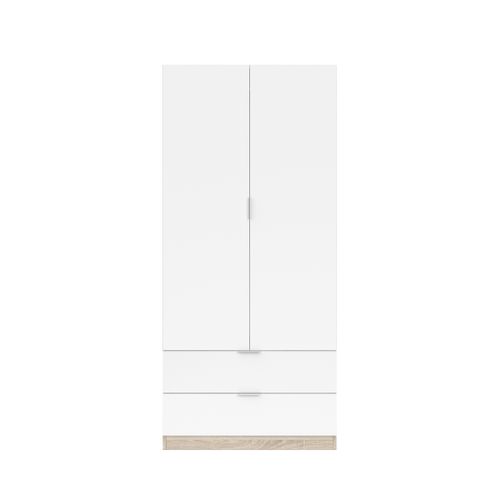 Armoire 2 portes 2 tiroirs LINEA Imitation chêne et blanc