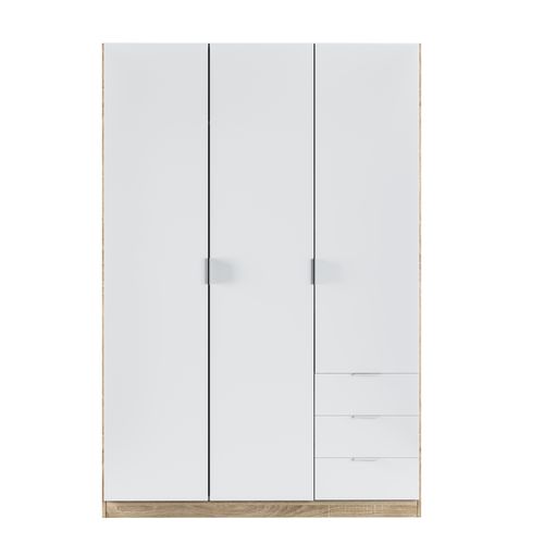 Armoire ZOA 3 tiroirs et 3 portes L. 120 cm Blanc et imitation chêne