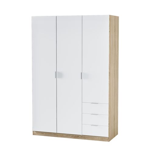 Armoire ZOA 3 tiroirs et 3 portes L. 120 cm Blanc et imitation chêne