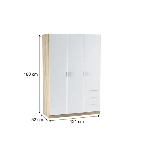 Armoire ZOA 3 tiroirs et 3 portes L. 120 cm Blanc et imitation chêne